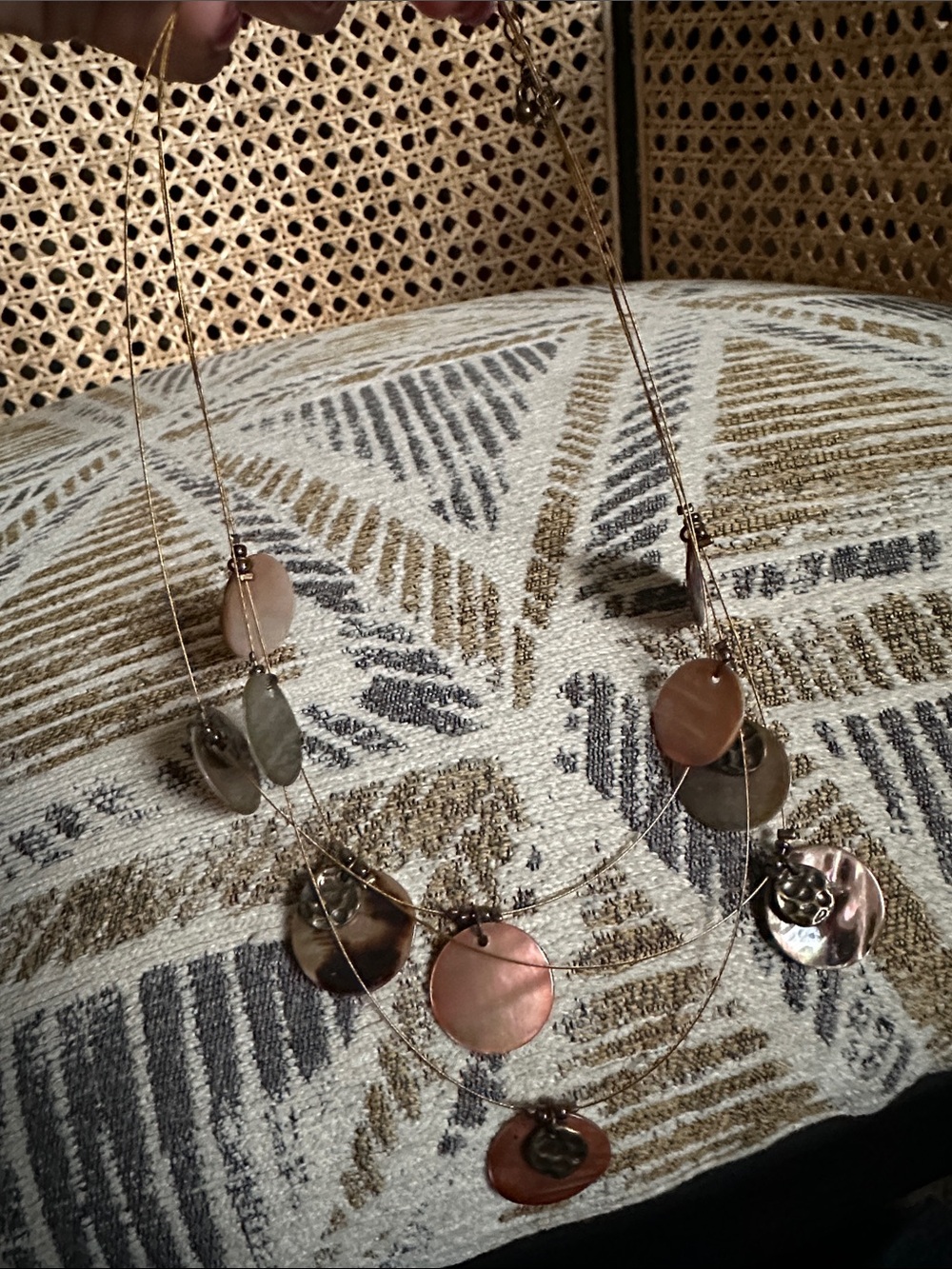 Layered Shell Disc Pendant Necklace in Rose Gold and Silver